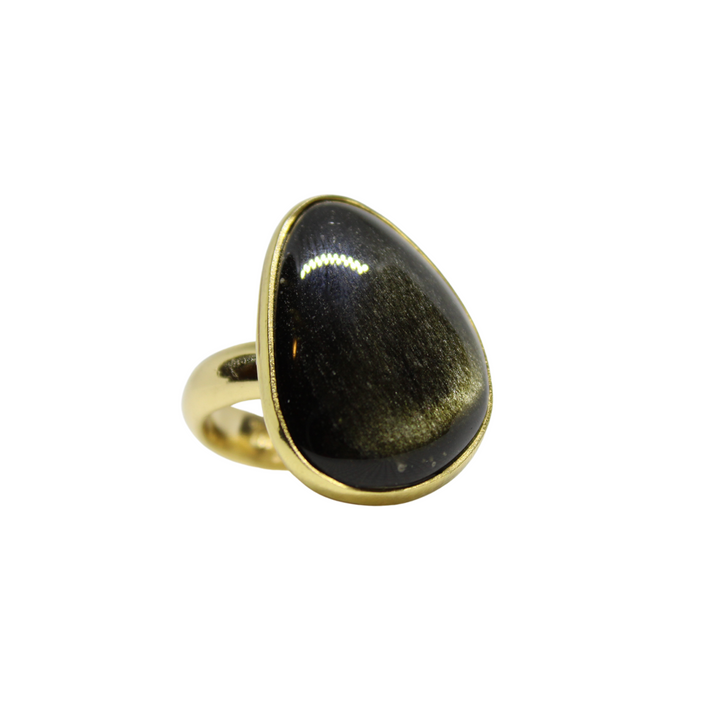 Fortune Favors the Bold Gold Sheen Obsidian Ring