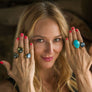 Jewel wearing Songlines handmade collection rings