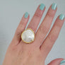 Freeform Mother of Pearl Ring with CZ Diamond