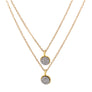 Double silver druzy in gold vermeil pendants on gold fill chain.