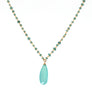 Long blue faceted chalcedony tear drop pendant on blue quartz and apatite bead chain