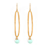 Long gold vermeil organic oval earrings with blue chalcedony drops