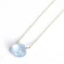 Pale blue faceted chalcedony drop pendant on sterling silver chain.