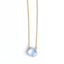Pale blue faceted chalcedony drop pendant on gold fill chain.