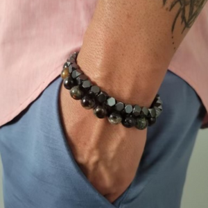 Black Tourmaline Muscovite Stretch Bracelet