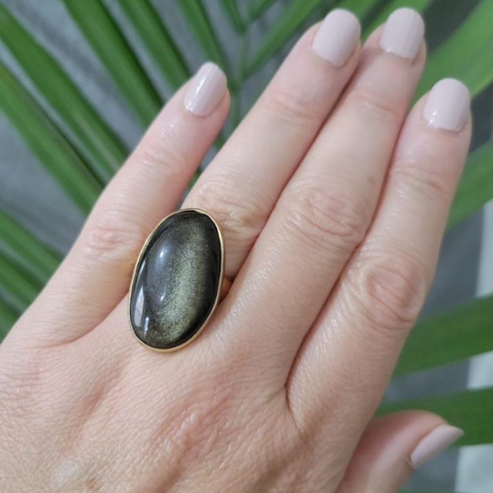 Fortune Favors the Bold Gold Sheen Obsidian Ring