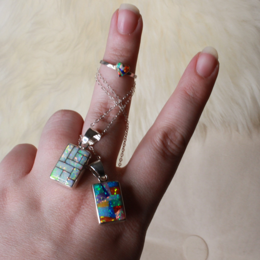 Double Sided Confetti Opal Pendant + Confetti Ring Set