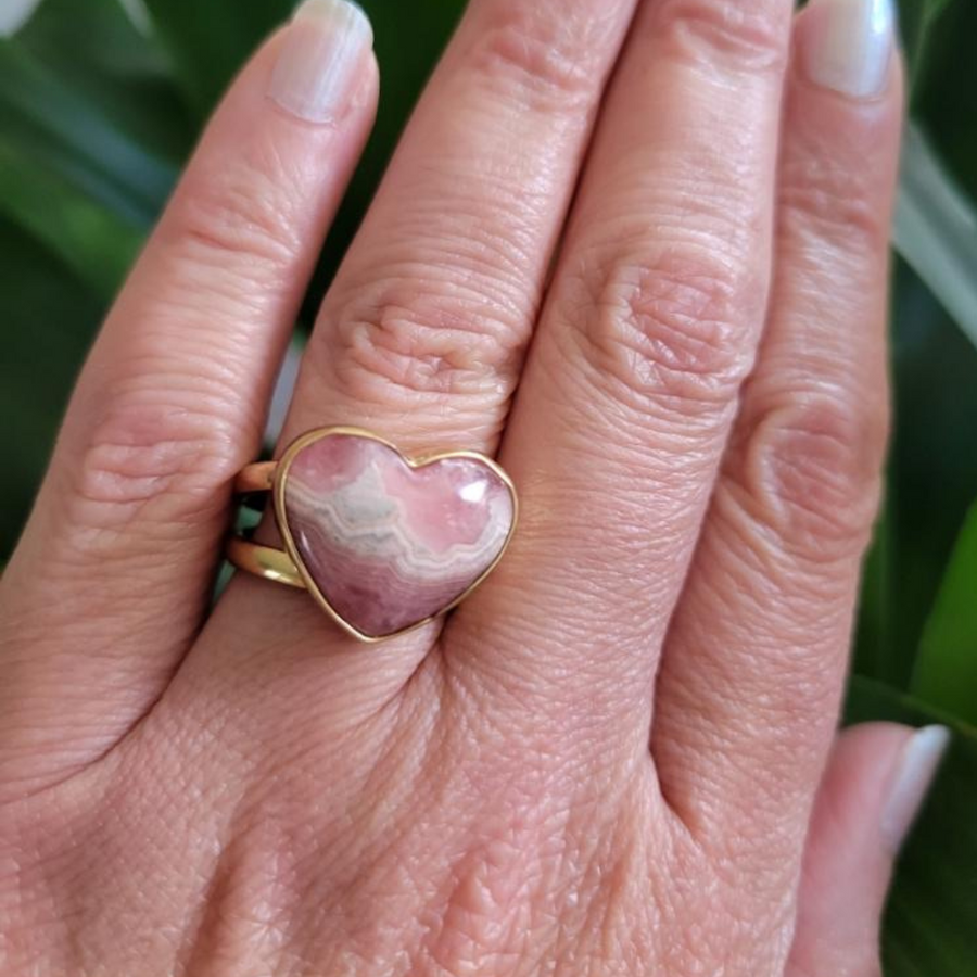 Extinguish Rhodonite Heart Double Banded Ring