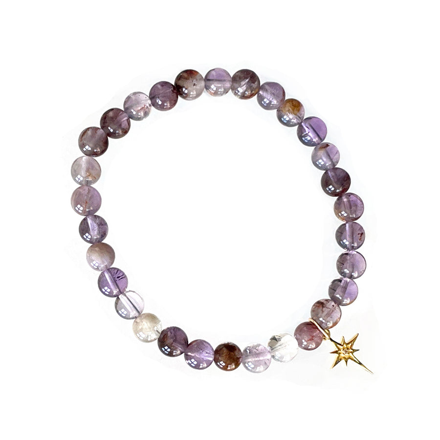 Purple Phantom Quartz Stretch Bracelet with Star and Diamond Charm