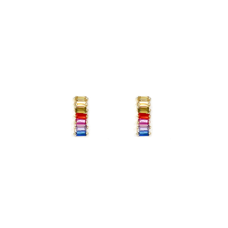 Rainbow Baguette CZ Stud Earrings