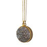 Black druzy gold vermeil medallion pendant on gold fill chain on white backdrop