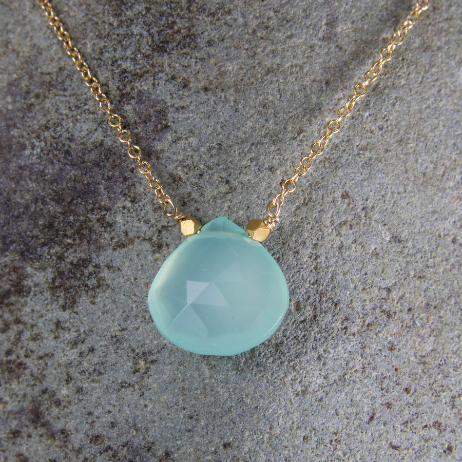 Songlines by Jewel aqua chalcedony pendant on gold fill chain 