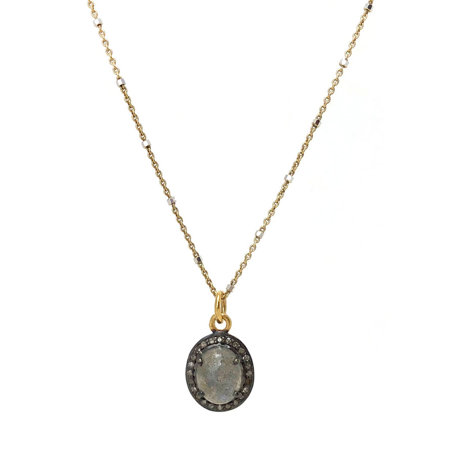 Labradorite and Pave Diamond Pendant on gold vermeil chain