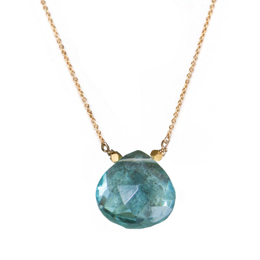 Blue quartz pendant on gold fill chain
