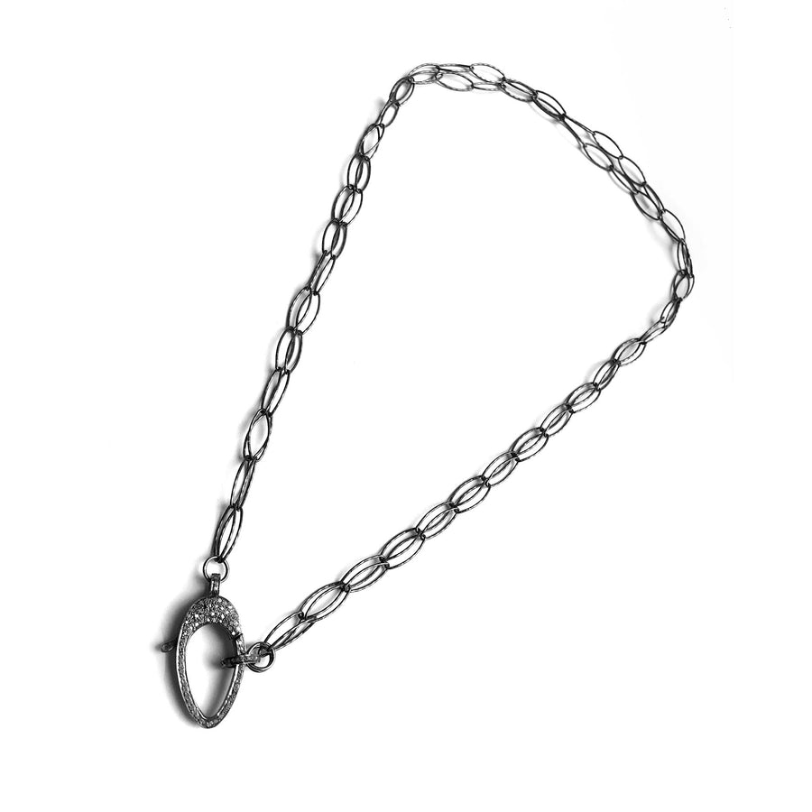 Oxidized sterling silver chain with diamond clasp.