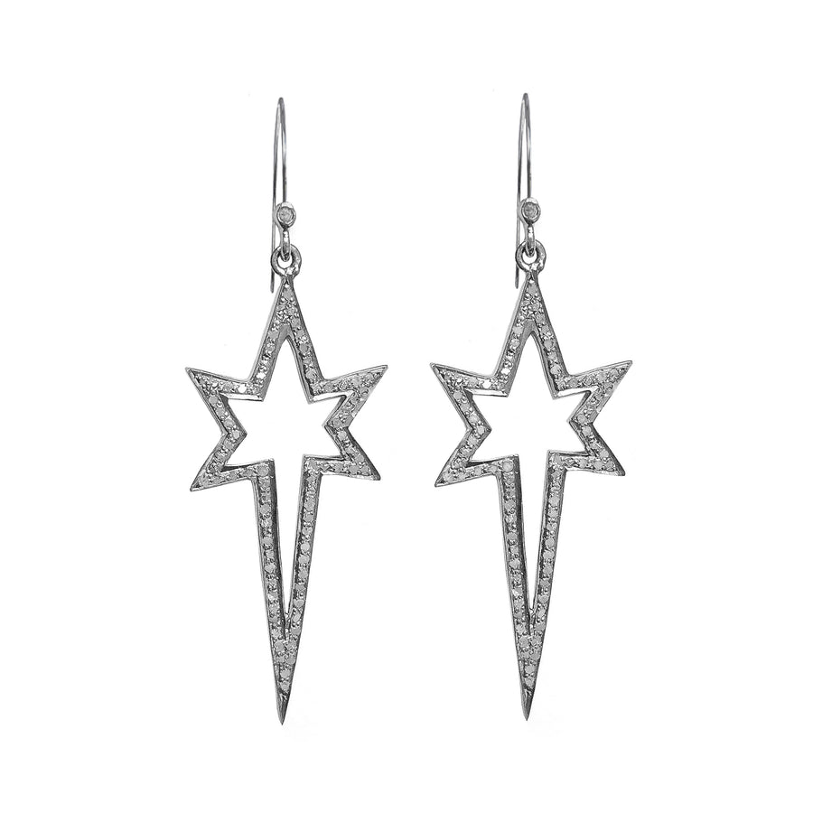 Pave diamond shooting star shaped earrings in sterling silver