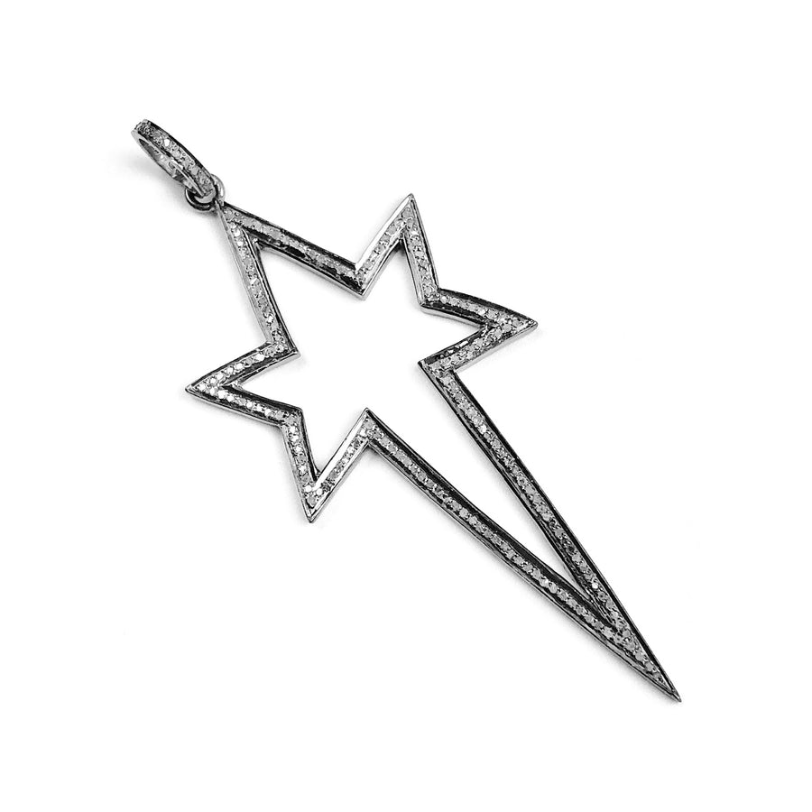 Pave diamond shooting star pendant in sterling silver