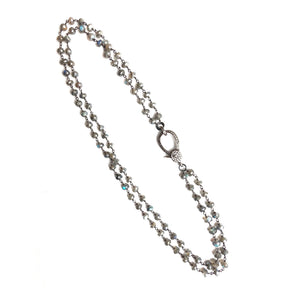 30" long labradorite bead and sterling silver chain with diamond clasp