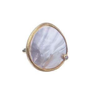 Freeform Mother of Pearl Ring with CZ Diamond