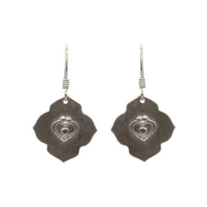 sterling silver lotus earrings w/ heart on sterling silver earwires 