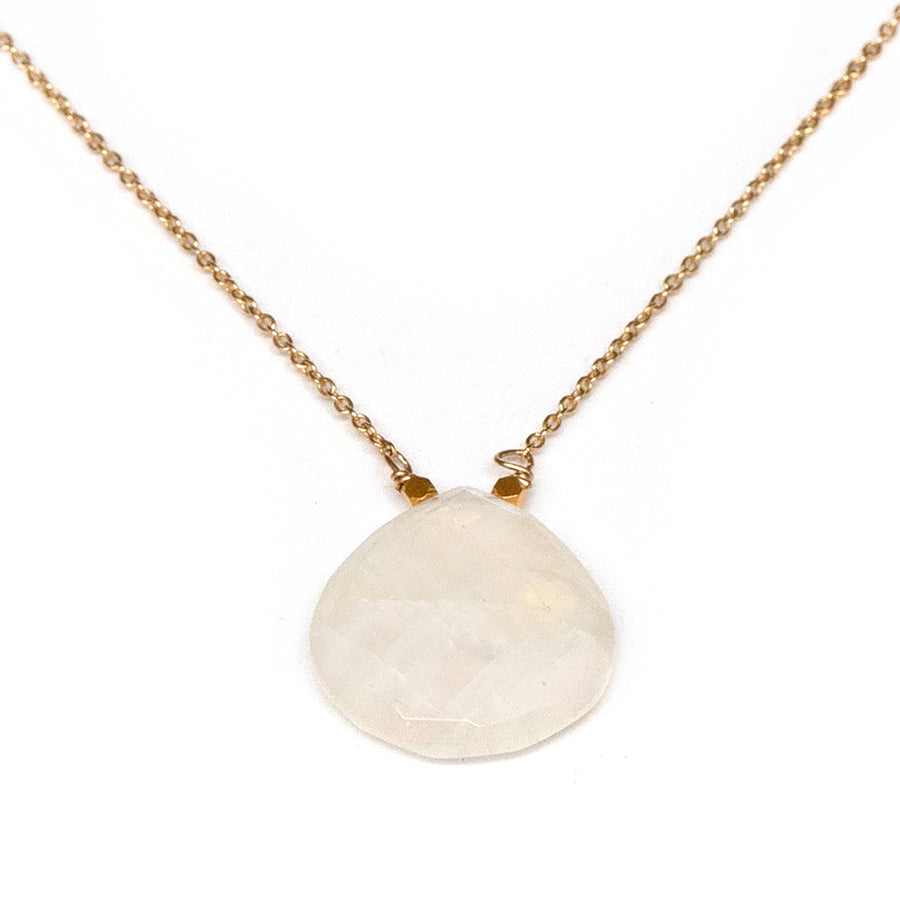 Large faceted moonstone drop pendant on gold fill chain 