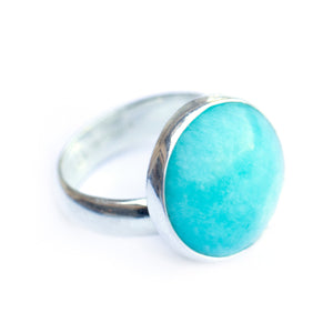 Adjustable round amazonite stone ring in sterling silver