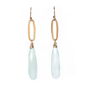 Dangling gold vermeil rings with faceted chalcedony drop earrings